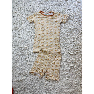 Kids Cute Cotton Bamboo Pajama Set Tan/Orange Rainbow Print Size 6
